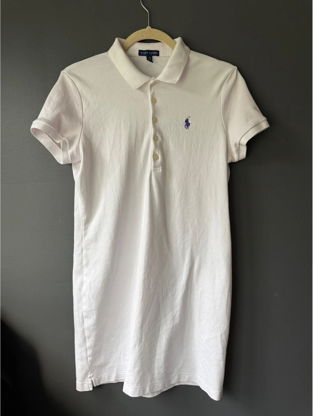 Ralph Lauren White Polo Shirt Dress with Navy Logo - Size Large